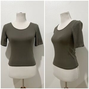 Olive Green Scoop Neck Ballet Back Jersey Tee | H&M | Women’s Small